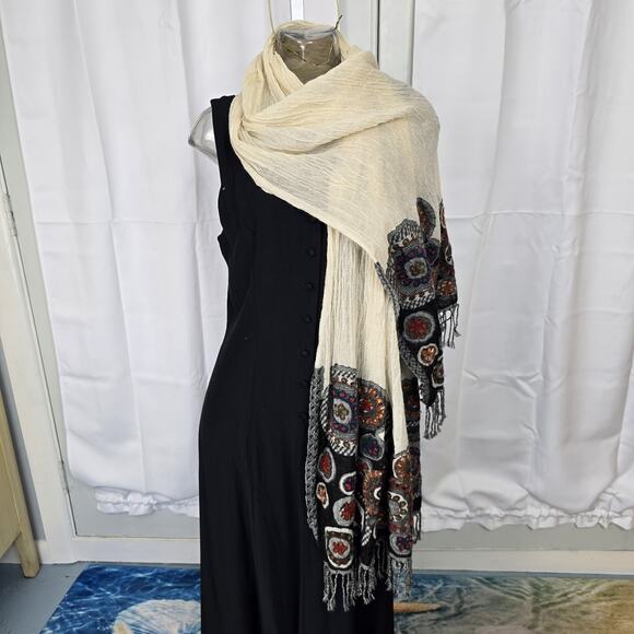 Tolani Hand Embroidered Wool Scarf 74x27" - Picture 3 of 10